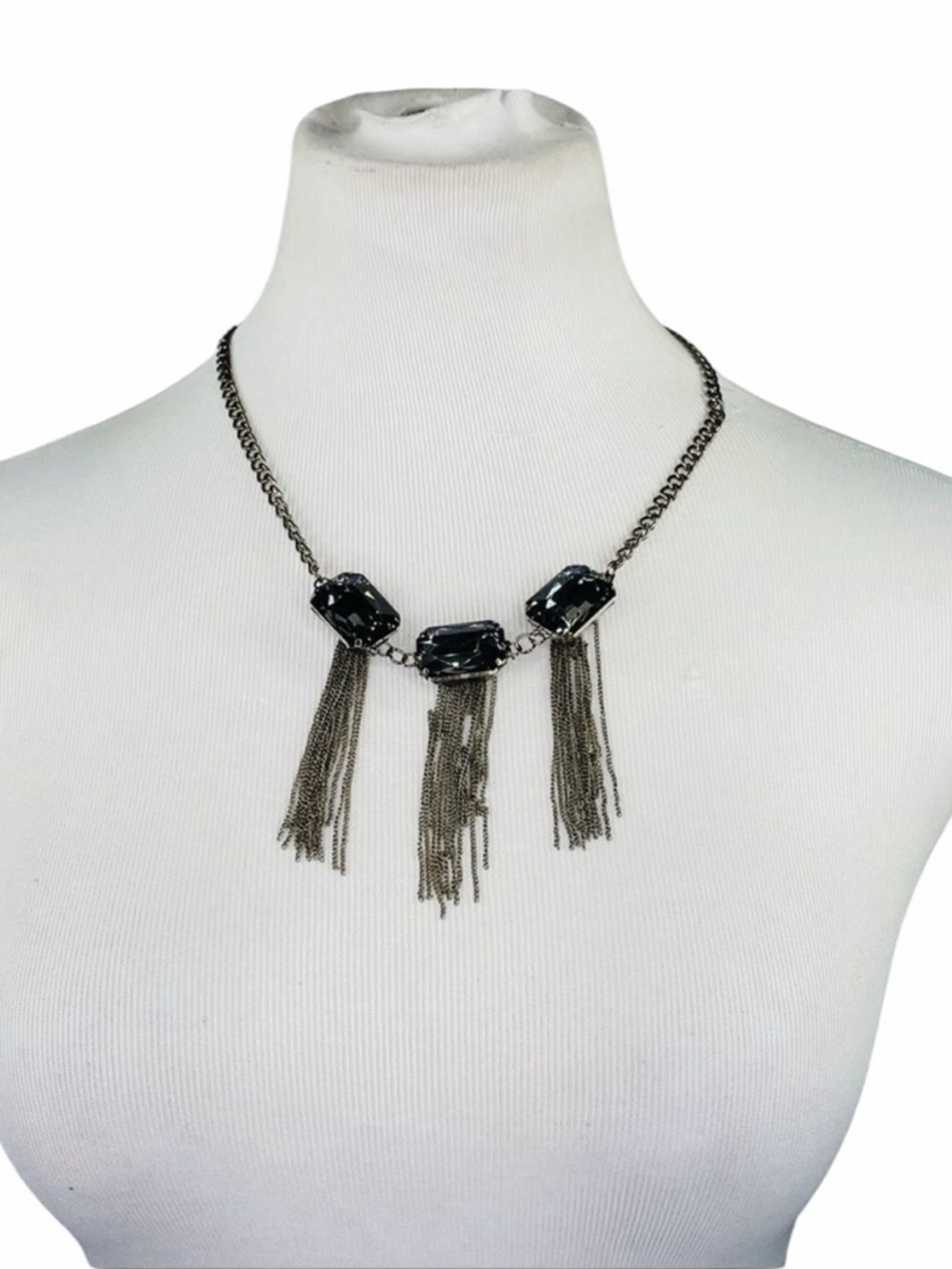 10/$25🦋 T&J Designs Gun Metal Tassel & Gem Necklace - Picture 4 of 7